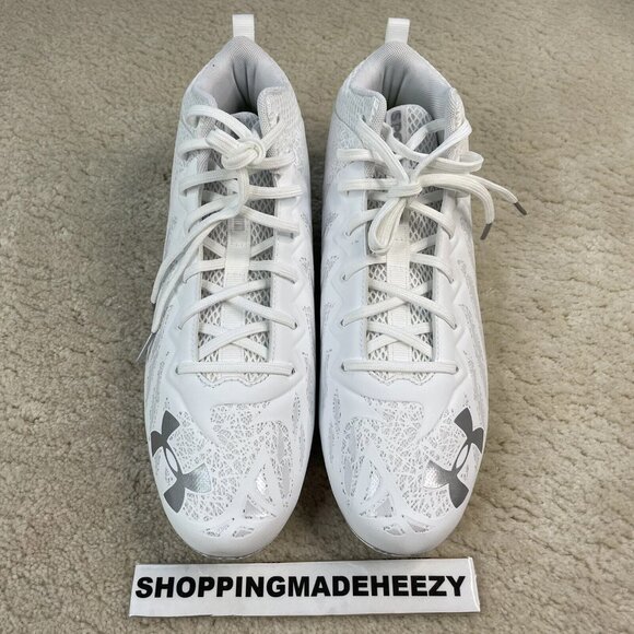 [US 14] UNDER ARMOUR UA SPOTLIGHT 4D Foam Football Cleats Shoes White Silver